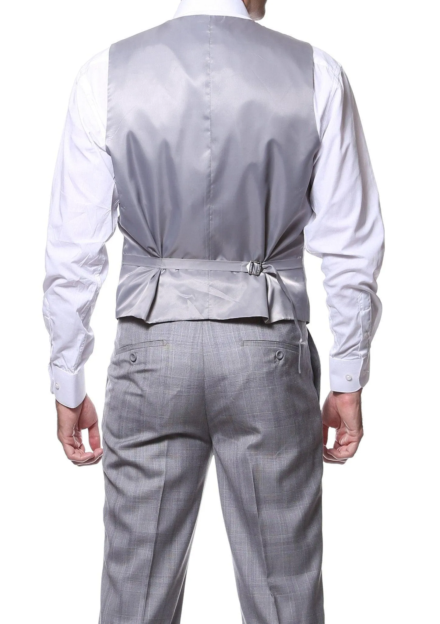 Zillo Silver Grey 3 Piece Vested Slim Fit Plaid Suit